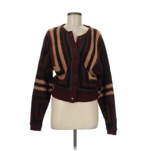 VTG Outlander Mohair Retro Geo Burgundy Grandpa 70s Cardigan Sweater M